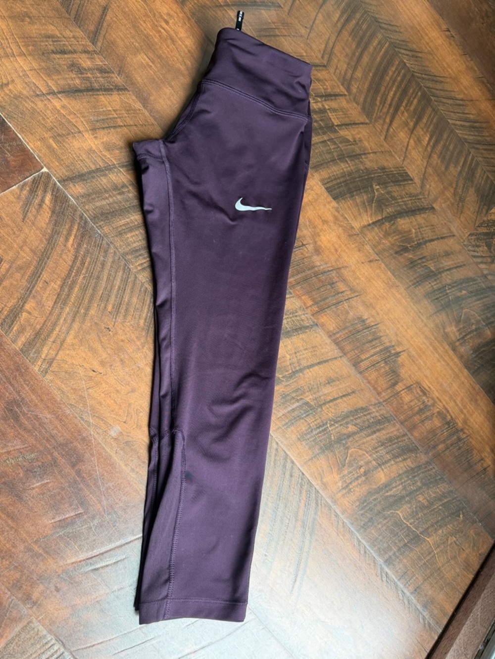Nike Women's Deep Plum Athletic Leggings with Silver Swoosh
